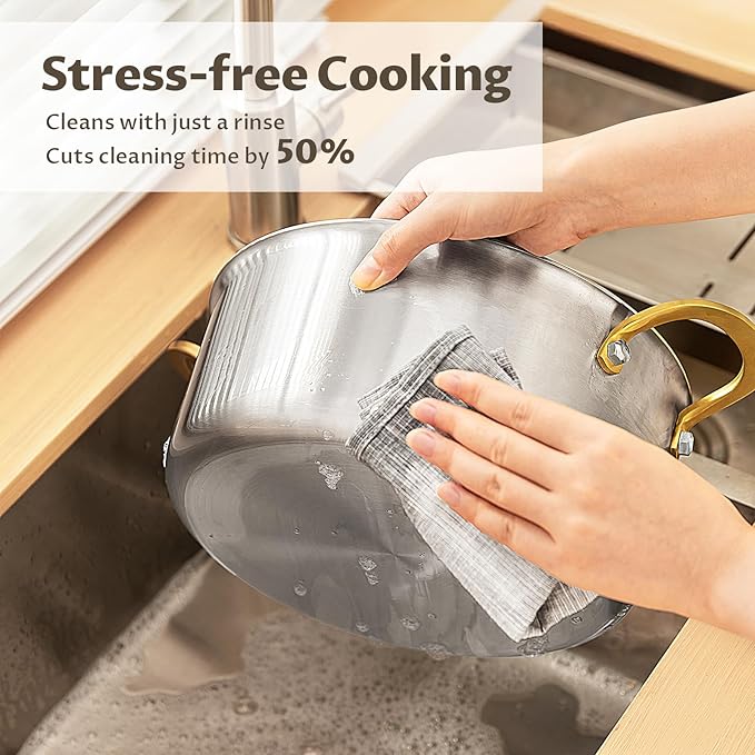 BEZIA 12 Quart 3-Ply Stainless Steel Stockpot, Soup Pot with Lid in Fully Clad Tri-Ply Stainless Steel, Even Heat Distribution, Cooking Pot with Handles, All Cooktops Compatible, Perfect for Stew - Image 7