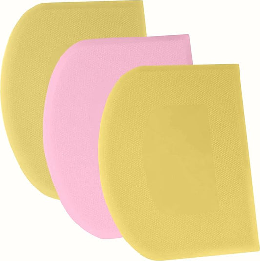 SURDOCA Dough Scraper Bench Scraper - 3P 10.6x6.7" Plastic Flexible Bowl Scraper, Sharp Edge & Angles Cake Scraper. Non-Slip Bakeware Decorating Tools Sculpting & Modeling Tools - Yellow+Pink+Yellow by SURDOCA