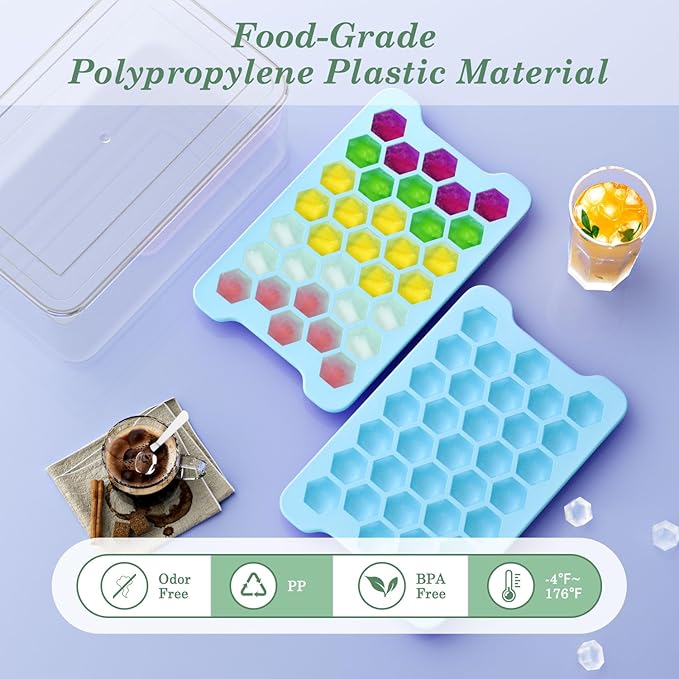 Mini Ice Cube Tray for Freezer: Small Plastic Ice Cubes Trays for Freezer with Box - Easy Release Stackable Mini Ice Cube Maker - Nugget Ice Trays for Freezer with Ice Container - Image 2