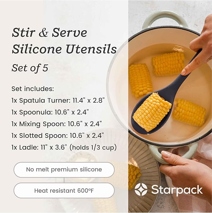 Starpack 'Stir & Serve' Silicone Cooking Utensils Set (5 Pcs) - 10.5" - Kitchen Utensil Set Heat Resistant to 600°F - Kitchen Utensils for Nonstick Cookware - Silicone Utensil Set for Mixing & Cooking - Image 4