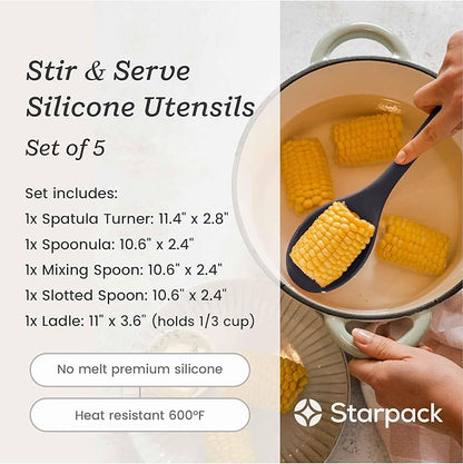 Starpack 'Stir & Serve' Silicone Cooking Utensils Set (5 Pcs) - 10.5" - Kitchen Utensil Set Heat Resistant to 600°F - Kitchen Utensils for Nonstick Cookware - Silicone Utensil Set for Mixing & Cooking - Image 4