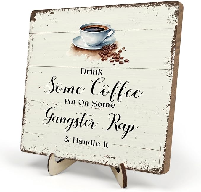 Coffee Bar Sign Plaque for Coffee Station,Vintage Cafe Sign Decor for Kitchen,Cafe Bar Accessories for Farmhouse Kitchen Office(Beige, 5.9x5.9inches) by DMADNF