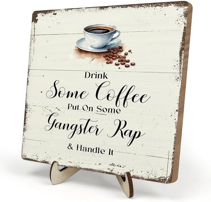 Coffee Bar Sign Plaque for Coffee Station,Vintage Cafe Sign Decor for Kitchen,Cafe Bar Accessories for Farmhouse Kitchen Office(Beige, 5.9x5.9inches) by DMADNF