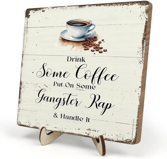 Coffee Bar Sign Plaque for Coffee Station,Vintage Cafe Sign Decor for Kitchen,Cafe Bar Accessories for Farmhouse Kitchen Office(Beige, 5.9x5.9inches) by DMADNF
