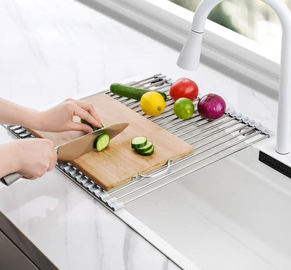 Tomorotec Stainless Steel Roll-Up Dish Drying Rack Marble Color Silicone Edges, Foldable Kitchen Rack Heat Resistant Trivet Supports up to 70 lbs, Food Safe for Dishes, Cookware & More - Image 8