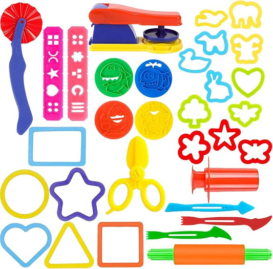 32-Piece Dough Tool Set for Kids – Dough Play Tools with Molds, Rollers, Extruder, Cutters & Scissors –Clay Tools for Creative Play (Random Colors) by OunNana