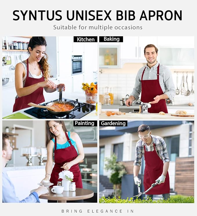 Syntus Apron for Men Women, Adjustable Cooking Kitchen Chef Aprons with 2 Pockets, Cotton/Polycotton/Polyester - Image 7