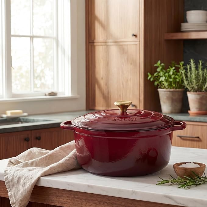 Zulay Kitchen 6 Quart Enameled Cast Iron Dutch Oven Pot with Lid – Premium Durability & Oven Safe up to 500°F – Heavy Duty Cookware Perfect for Bread Baking, Stews, Braising & Roasting – Garnet - Image 2