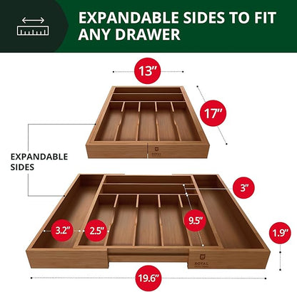 ROYAL CRAFT WOOD Luxury Bamboo Kitchen Drawer Organizer - Silverware Organizer - Utensil Holder and Cutlery Tray with Grooved Drawer Dividers for Flatware and Kitchen Utensils (9 Slot, Brown Bamboo) - Image 2