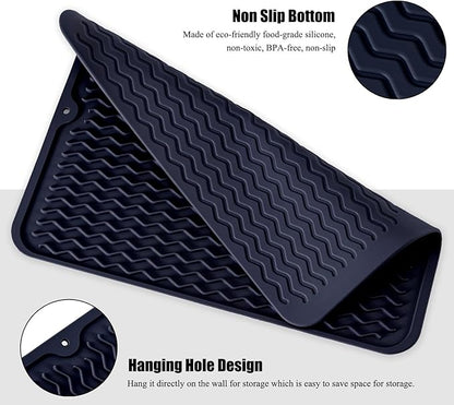 Silicone Dish Drying Mat for Multiple Usage, Easy clean, Eco-friendly, Heat-resistant Dish Drainer Mat for Kitchen Counter,Sink,Refrigerator or Drawer liner (12" x 12", Dark Blue) - Image 3