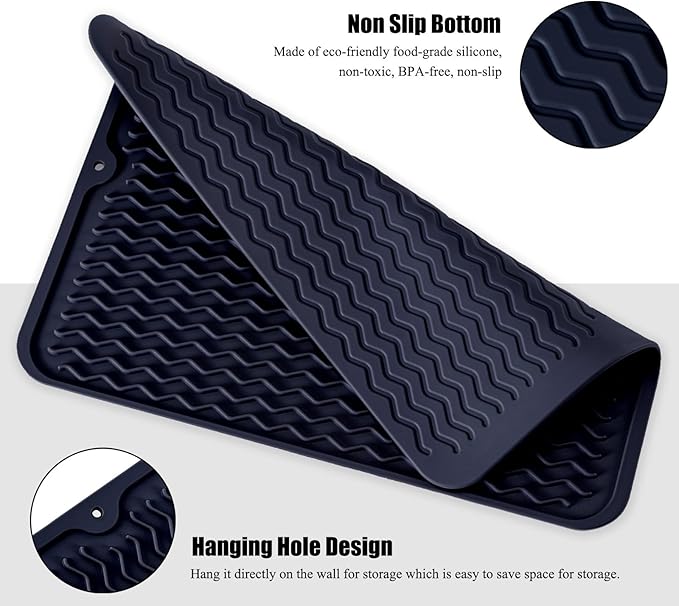 Silicone Dish Drying Mat for Multiple Usage, Easy clean, Eco-friendly, Heat-resistant Dish Drainer Mat for Kitchen Counter,Sink,Refrigerator or Drawer liner (16" x 12", Dark Blue) - Image 3