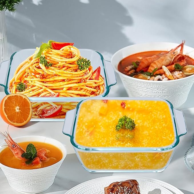 Small Casserole Dishes 2 Pack, 5 Inch Glass Square Baking Dish Individual Portion Baking Pan for Oven Microwave Air Fryer Square Egg, Clear Prep Bowls with Handle - Image 6