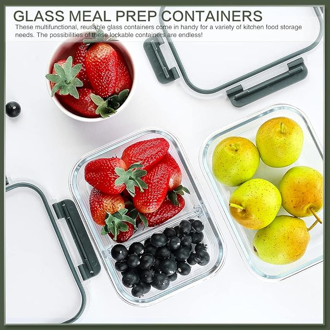 KOMUEE 10 Packs 30 oz Glass Meal Prep Containers,Glass Food Storage Containers with Lids,Airtight Lunch Bento Boxes,Microwave,Freezer and Dishwasher,Gray - Image 6