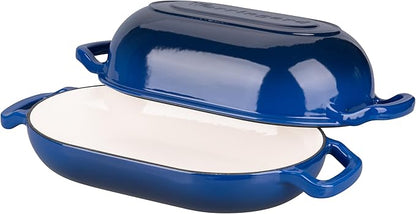 VORRINGARD Enameled Cast Iron Sourdough Bread Oven, Dutch Oven, Loaf Cast Iron Bread Pan for Homemade Bread Baking, Meatloaf Pan with Lid, 7QT, Blue - Image 5