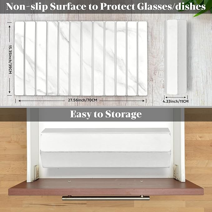 Large Stone Dish Drying Mats for Kitchen Counter, 28"(L)×16"(W) Marble-Pattern, Collapsible Quick Drying Dish Mats, Ultra Absorbent Diatomaceous Earth Mats for Dishes , Match Any Countertop - Image 2