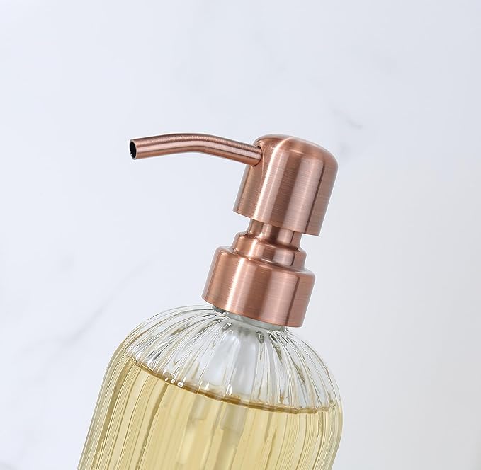 Copper Glass Bathroom Soap Dispenser with Metal Pump,Vintage Dish Soap Dispenser for Kitchen, Used for Lotionor Home,Bathroom,Countertop, Hotel