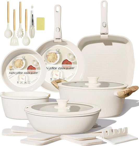 BECIGAR 23PCS Ceramic Pots and Pans Set,Nonstick, Removable Handle Pots and Pans Set, Stackable Pan Set, Ceramic Nonstick Pan Non Stick for Easy Cooking