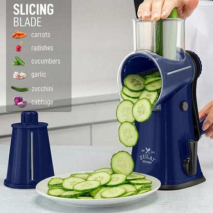 Zulay Kitchen Rotary Cheese Grater 5 Blade Cheese Shredder - Manual Hand Crank Cheese Grater With Reinforced Suction & 5 Interchangeable Drums - Easy to Use, Vegetable Chopper Round Mandoline Slicer - Image 5