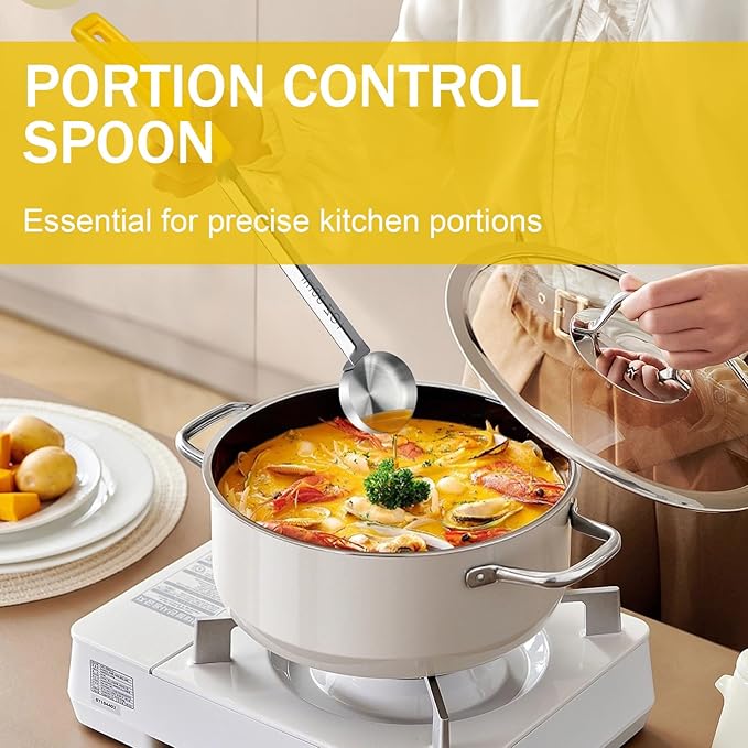 1 Ounce Solid Stainless Steel Portion Control Ladle Spoon -Pizza Sauce Serving Spoons Portion Ladle for Sauces, Perfect for Weight Watchers, Buffets, Parties