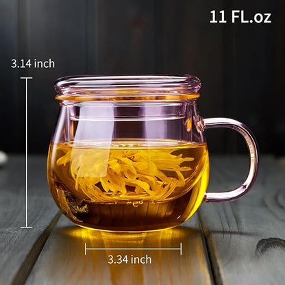 DOPUDO 11oz Pink Glass Tea Cup with Infuser and Lid– Versatile and Elegant Gift for Women, Perfect for Loose Leaf Tea and Other Beverages. - Image 4