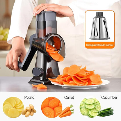 Rotary Cheese Grater Hand Crank with Suction Base, 3-in-1 Cheese Shredder for Cheese, Vegetables & Nuts, Easy to Clean (black) - Image 4