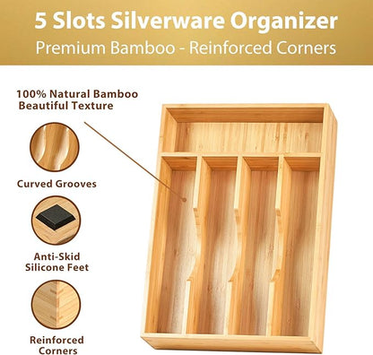 Umilife Bamboo Kitchen Drawer Organizer, 8.25 Inch Silverware Utensils Tray Holder for Small Drawer, Wood Caddy for Flatware Cutlery Knives - Image 2