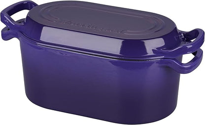 VORRINGARD Oval Dutch Oven Pot with Lid, Enamel Coating Cast Iron Bread Pans for Homemade Sourdough Bread Baking, Cooking, 4 Quart, Purple