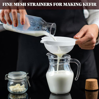 3 Pcs Plastic Nylon Fine Mesh Kefir Strainer Set with Handle, Sieve Fine Mesh Colander Flour Sifter for Yogurt Baking Kitchen Kefir Tea Juice Pasta