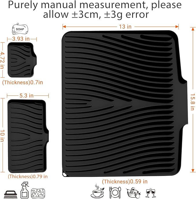 Silicone Dish Drying Mat for Kitchen Counter, Dish Drying Pad, Non-Slip Drain Pad with Built-in Drain, Heat Resistant Stone Drying Mat - Image 2
