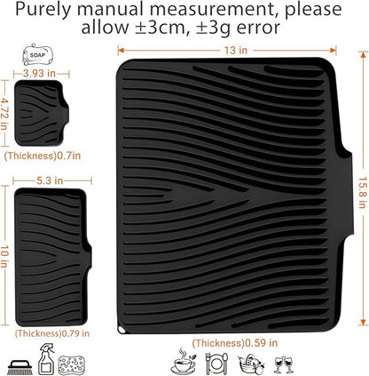 Silicone Dish Drying Mat for Kitchen Counter, Dish Drying Pad, Non-Slip Drain Pad with Built-in Drain, Heat Resistant Stone Drying Mat - Image 2