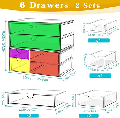 ARSTPEOE Acrylic Organizer with 6 Drawers, Bathroom Counter Organizer, Makeup Desk Organizers, Office Supplies, Storage Drawers for Cosmetic, Pencil, Coffee - Image 3