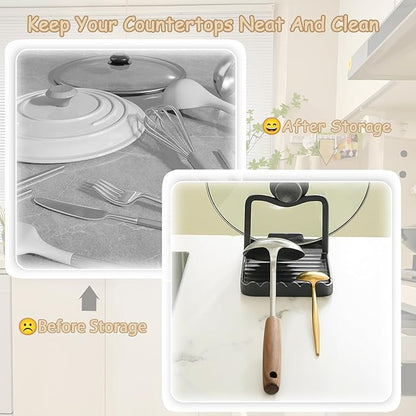 Spoon Rest with Lid Holder, Stainless Steel Lid Holder While Cooking & Organizer with Detachable Drain Tray, Anti-Rust Countertop Space Saver for Spoons, Spatulas (Black) - Image 6