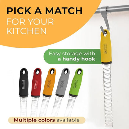 Orblue Lemon Zester & Cheese Grater - Premium Citrus Zester, Kitchen Grater for Parmesan, Chocolate, Fruits, Vegetables, Ginger, Garlic, Nutmeg - Stainless Steel Blades with Protective Cover, Yellow - Image 6