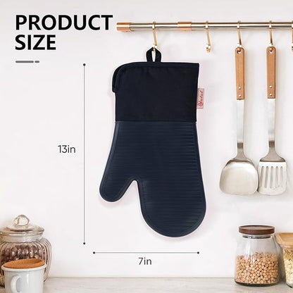 YUTAT Silicone Oven Mitts,High Heat Resistant Up to 500 Degrees,Waterproof Cooking Gloves with Soft Polyester Filling,Kitchen Potholder Set - Perfect for BBQ,Baking and Cooking,DKBlue,2 Pcs Set - Image 4