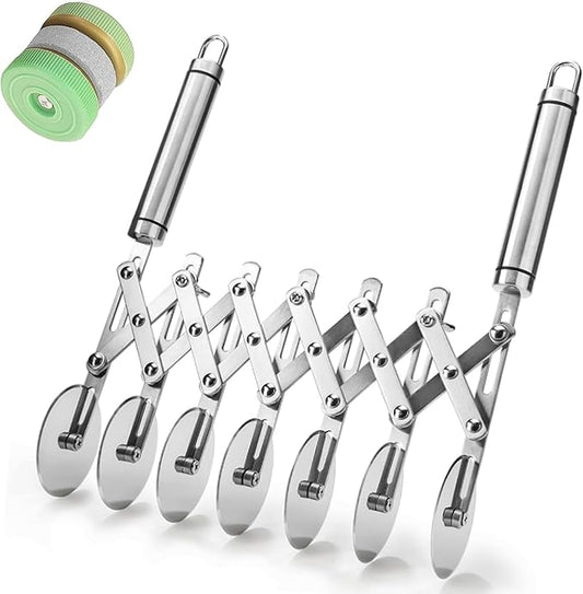 Star Brand Pastry Cutter with Grinder Spaghetti Dough Roller Knife Stainless Steel Pizza Slicer Pasta Wheeling Attice Roller Adjustable Dough Divider with Handle (Stainless Steel, 7 Wheels)