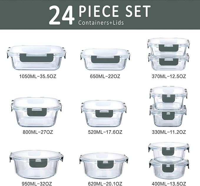 M MCIRCO 24-Piece Glass Food Storage Containers with Upgraded Snap Locking Lids,Glass Meal Prep Containers Set - Airtight Lunch Containers, Microwave, Oven, Freezer and Dishwasher - Image 2