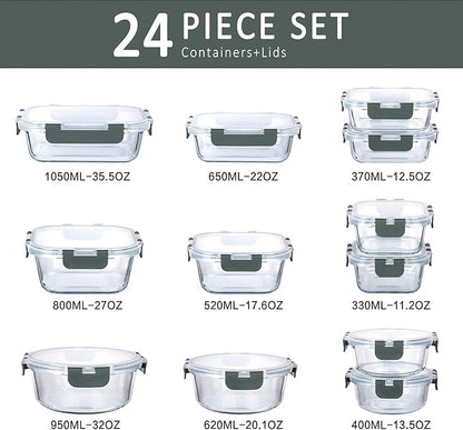 M MCIRCO 24-Piece Glass Food Storage Containers with Upgraded Snap Locking Lids,Glass Meal Prep Containers Set - Airtight Lunch Containers, Microwave, Oven, Freezer and Dishwasher - Image 2
