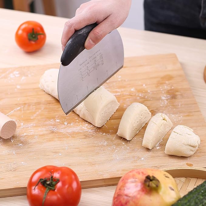 1 pcs Dough Pastry Scraper Chopper/Stainless Steel Dough Scraper Cutter with Ergonomic Rubber Non-Slip Grip/Dough Scraper Cutter/Pro Pastry Pizza Cutter Chopper (Black) - Image 8