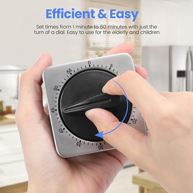 Kitchen Timers for Cooking, Chef Cooking Timer Clock with Loud Alarm,100% Mechanical Desk Timer - No Batteries Required - Magnetic Backing, Exquisite Stainless Steel Body - Countdown Reminder Magnetic - Image 2