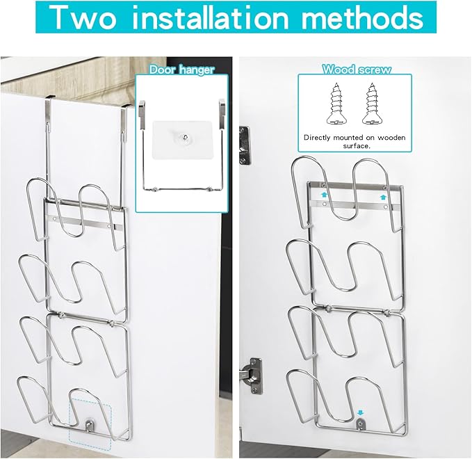 YQh The-Cabinet Pot Lid Organizer,Door Mounted Pot cover rack,Pot Lid Storage,Cabinet-Hanging Type Pot Lid Rack,304 stainless steel Pot cover support in kitchen, cabinet and food cabinet - Image 4