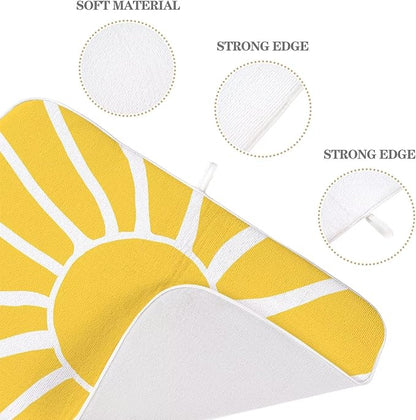 Summer Dish Drying Mat 18 x 24 inch, Yellow Sunshine Decorative Decorative Drying Mats Microfiber Absorbent Dish Washable Draining Mat for Kitchen Counter Decor