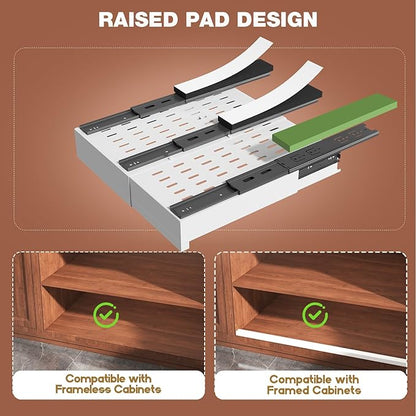 Seinloes 2 Pack Pull Out Cabinet Organizer Expandable Width(11"-16") and Depth(13"-17"),Slide Out Drawers With Raising Pad for Framed Cabinets,No Drill Roll Out Shelves for kitchen,Bathroom,White - Image 2