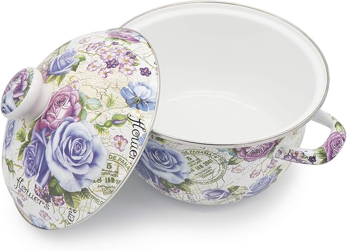 Flower Enamel on Steel Stock Pot/Stockpot with Lid, 3 Quart (style2) - Image 3