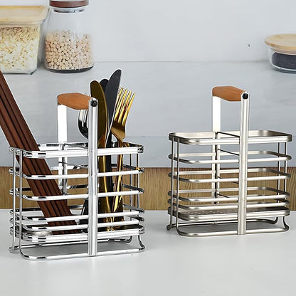 Caliamary Utensil Holder, Stainless Small Stainless Steel Cutlery Drainer Caddy for Kitchen Counter, Silverware Cutlery Flatware Holder Forks, Knives, Spoons, Chopsticks Organizer (Silver)