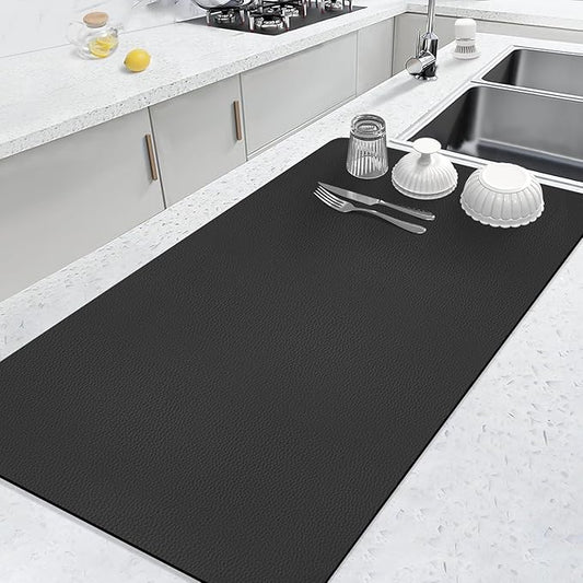 LOPNUR Kitchen Dish Drying Mat, 31.5"x17" Extra Large Dish Drying Mats for Kitchen Counter, Diatomite Coffee Mat Super Absorbent Dish Drying Pad, Heat Resistant Mat with Anti-slip Rubber Backed, Black by LOPNUR