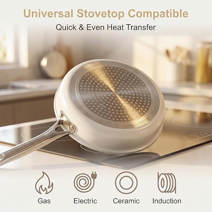 5Pcs Nonstick Cookware Set, Aluminum Nonstick Pots and Pans with Glass Lids, All Stovetops Compatible, Non-toxic Healthy Kitchen Cooking Sets, PFAS and PFOA Free