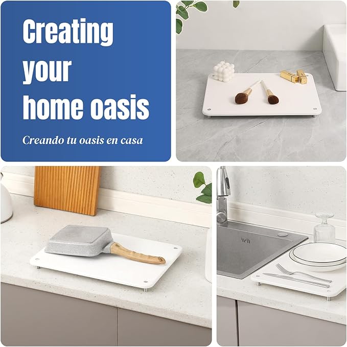 Stone Drying Mat for Kitchen Counter with Non-Slip Stainless Steel Feet, Quick Drying Diatomaceous Dish Racks for Dishes, Bottles and more, 15.7"(L)×11.8"(W), Cream White - Image 3