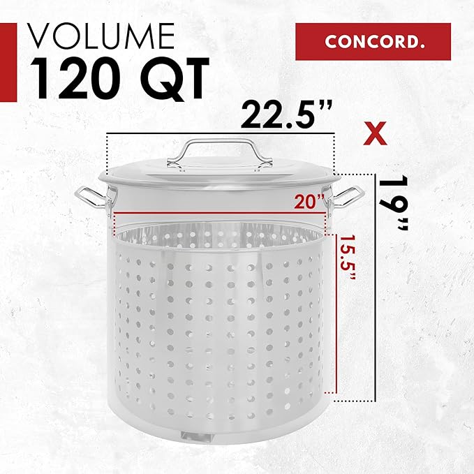CONCORD Stainless Steel Stock Pot w/Steamer Basket. Cookware great for boiling and steaming (120 Quart) - Image 5