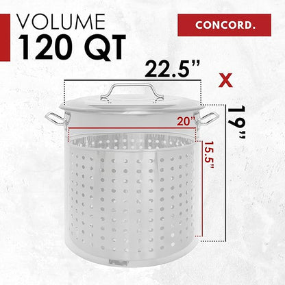 CONCORD Stainless Steel Stock Pot w/Steamer Basket. Cookware great for boiling and steaming (120 Quart) - Image 5