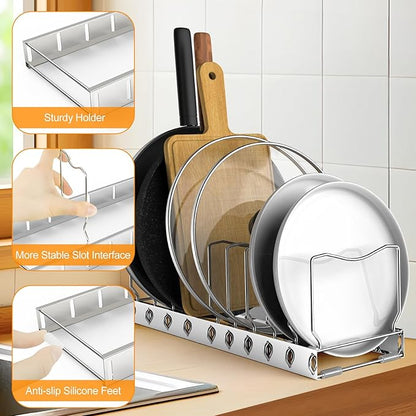 FLSEPAMB Pan Organizer - Adjustable Lid Organizer for Kitchen, Heavy Duty Pot Lid Organizer, Under Sink, Drawer, Pantry Storage - Image 2